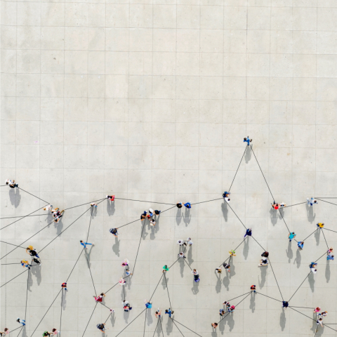 People connected by lines on a square